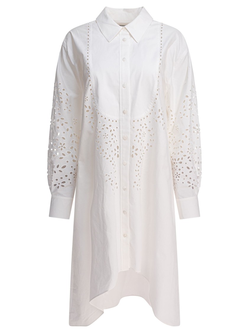 Self-portrait Broderie Anglaise Midi Shirt Dress In White