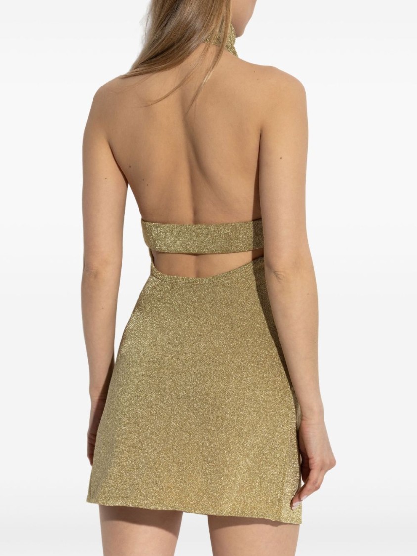 Cult Gaia Kaylilah Metallic Knitted Open-back Turtleneck Mini Dress