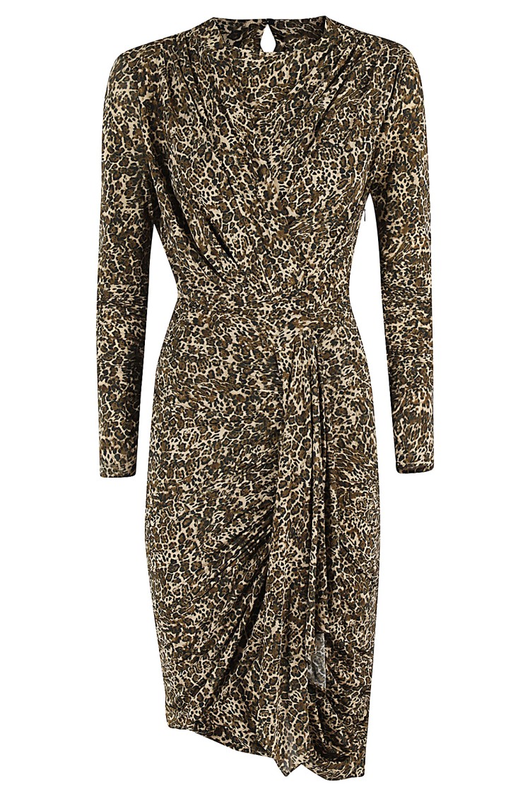 ISABEL MARANT ISABEL MARANT DRAPED MIDI DRESS IN LEOPARD PRINT