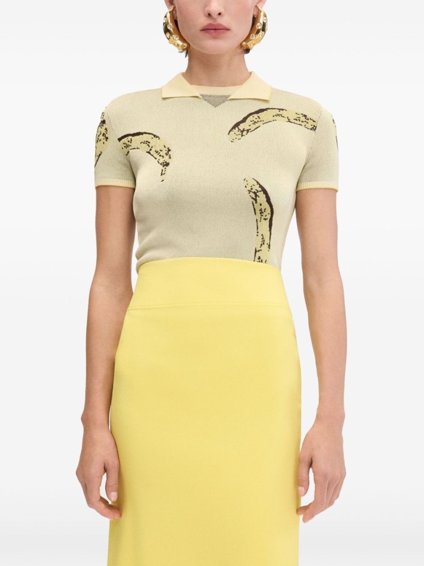 Jacquemus Womens Banana Jacquard Yellow The Marino Banana-print Woven-knitted Polo Top