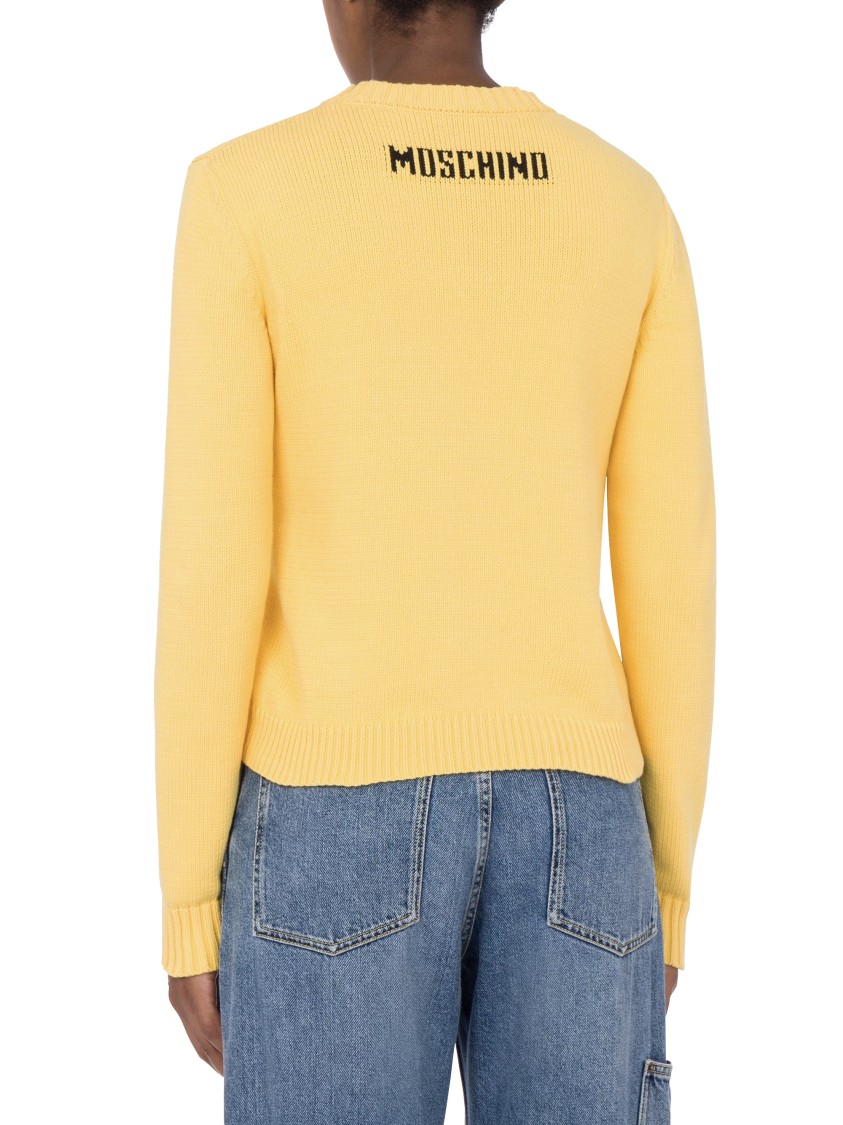 Moschino Smiley Face Knit Sweater In Yellow