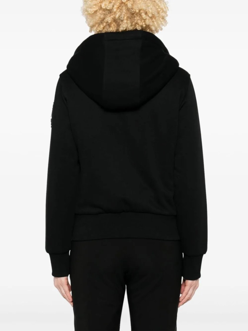 Moose Knuckles Logo-patch Faux-fur Hoodie In Black