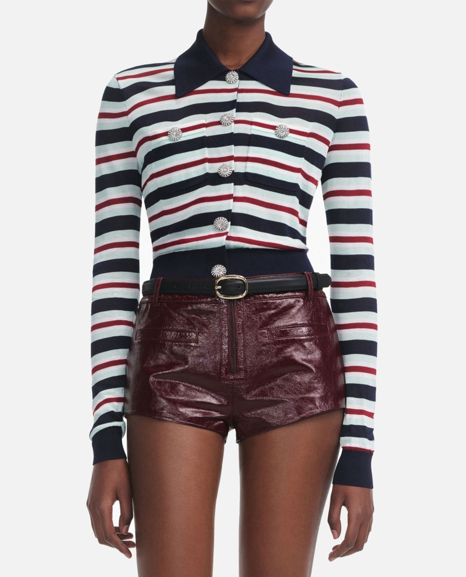 Self-portrait Self Portrait Maglia Navy Striped Viscose In Gray