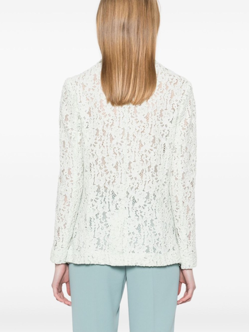 Shop Twinset Twin-set Tailored Green Jacket With Lace Detail In White