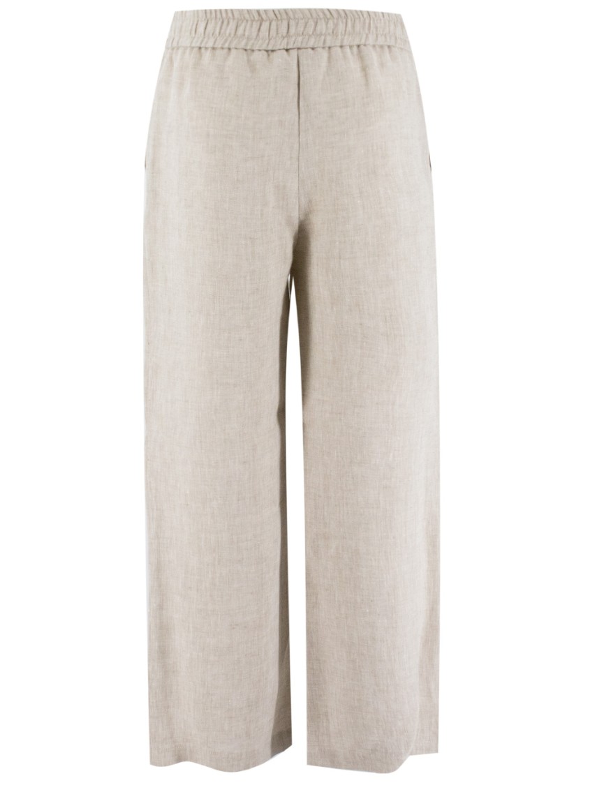 Le Tricot Perugia Relaxed Linen Trousers With Drawstring Waist In Gray