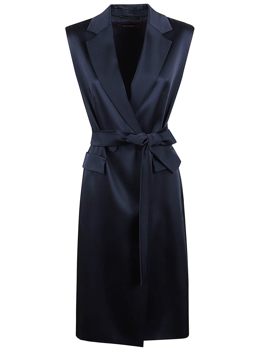 Max Mara Sleeveless Tailored Jacket With Deep V-neckline In Blue