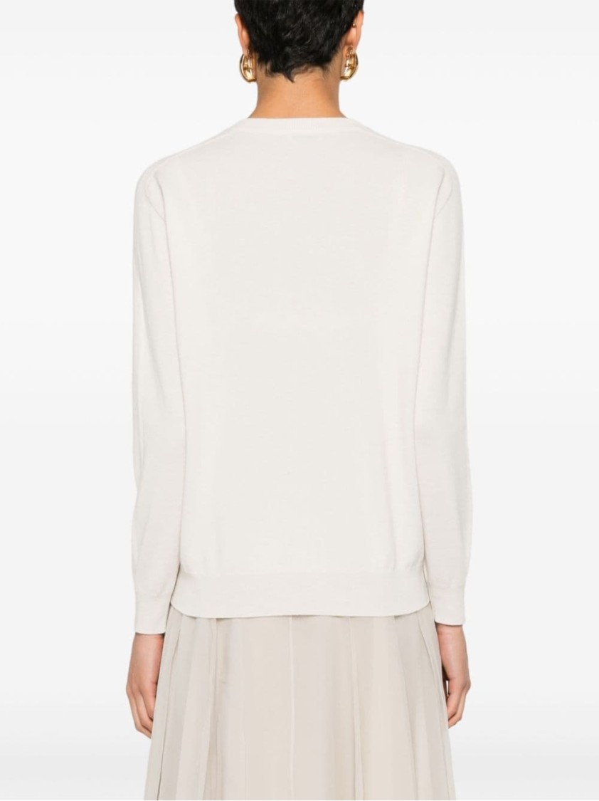 Brunello Cucinelli Crew Neck Long Sleeve Knit Sweater In White