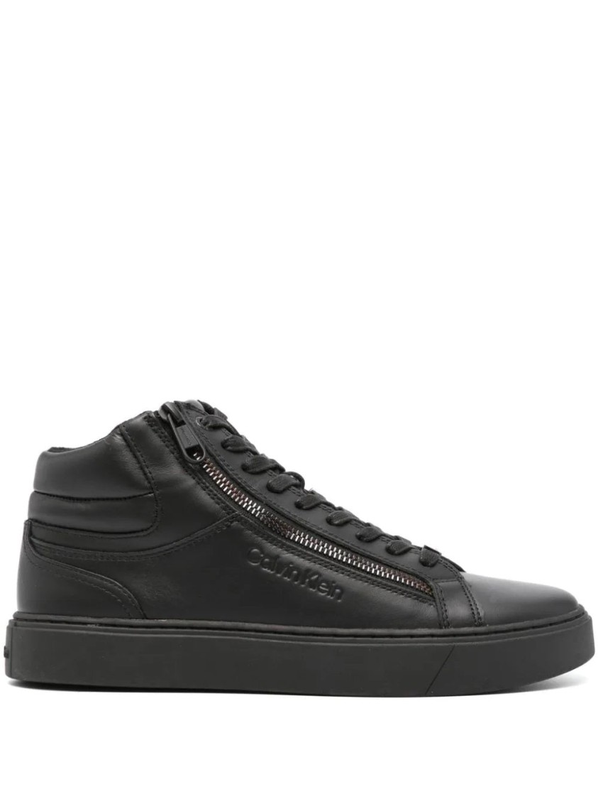 Calvin Klein High Top Lace Up Booties In Black