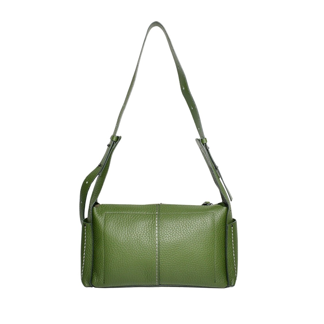 Plinio Visona' Emerald Green Plain Hammered Leather Bag In Green