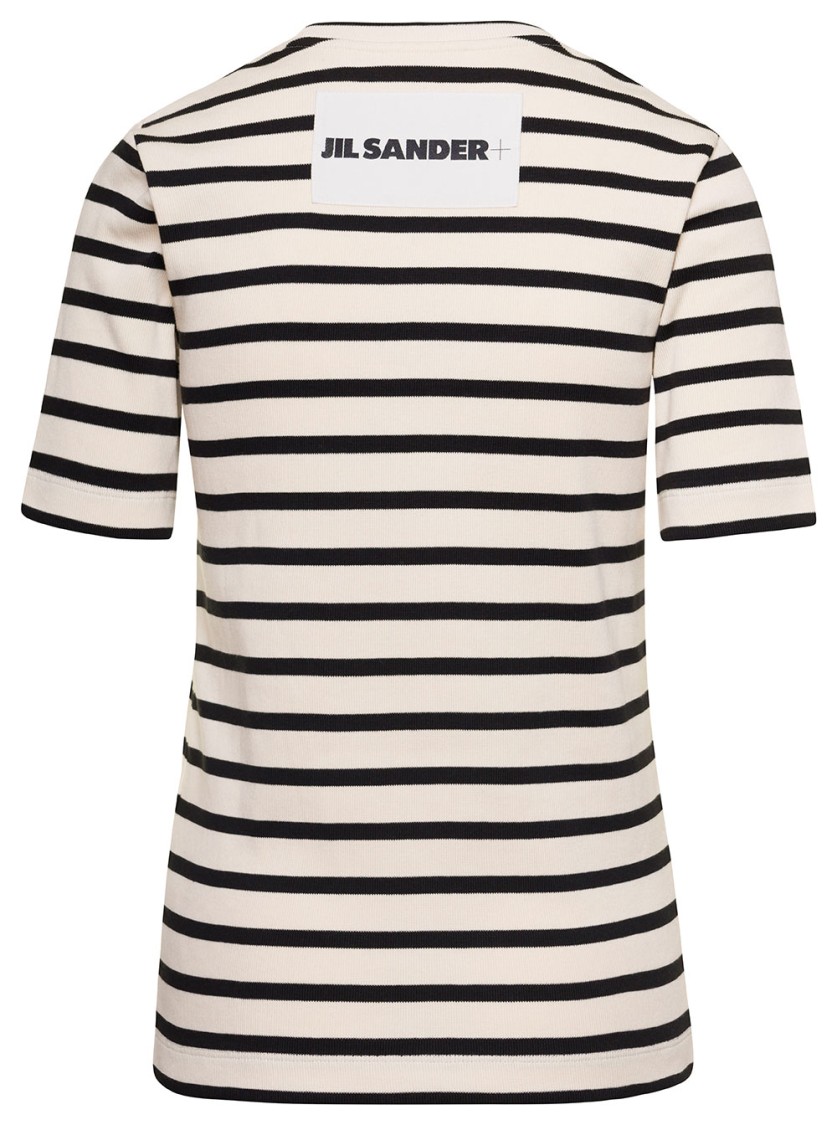 Jil Sander Black And White Knitted Striped T-shirt In Cotton Woman In White
