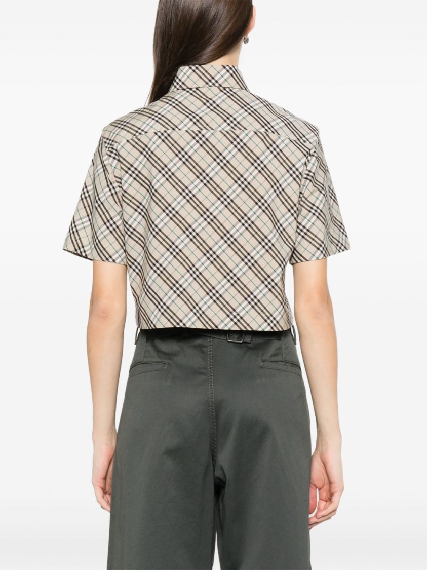 Burberry Check Short-sleeve Crop Button-down Shirt In Neutrals