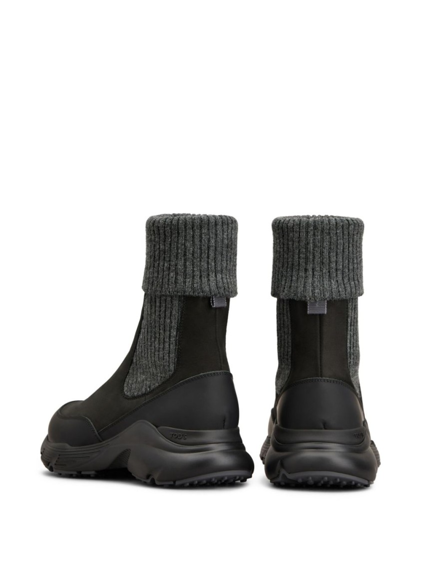 Tod's High Knitted Cuff Sneakers With Textured Upper And Chunky Sole In Black