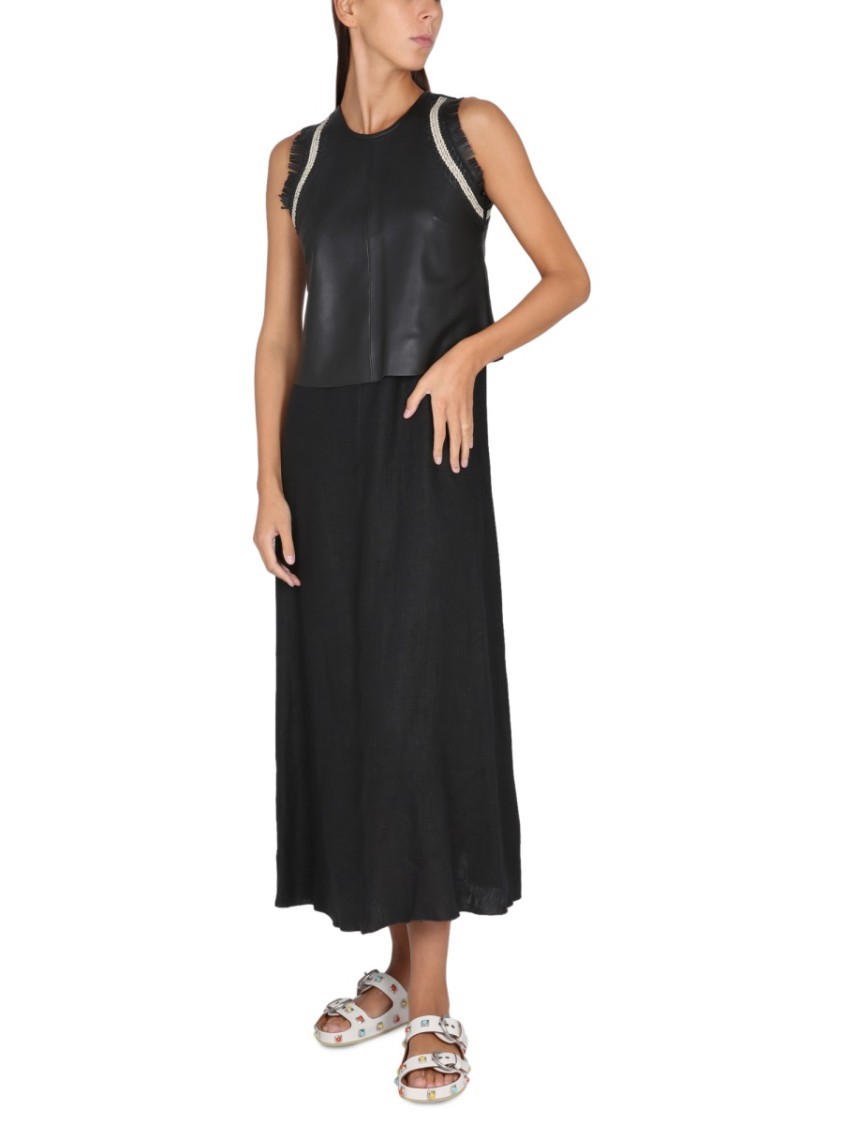 Shop Alysi Sleeveless Leather And Linen Suit With Fringe Accents