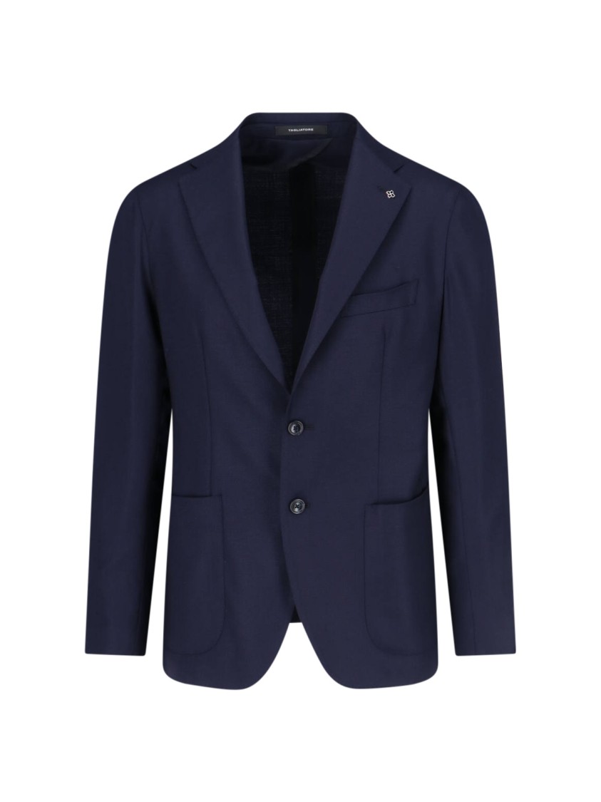 Tagliatore Montecarlo Blue Single-breasted Jacket With Notched Revers In Silk Man In Blue