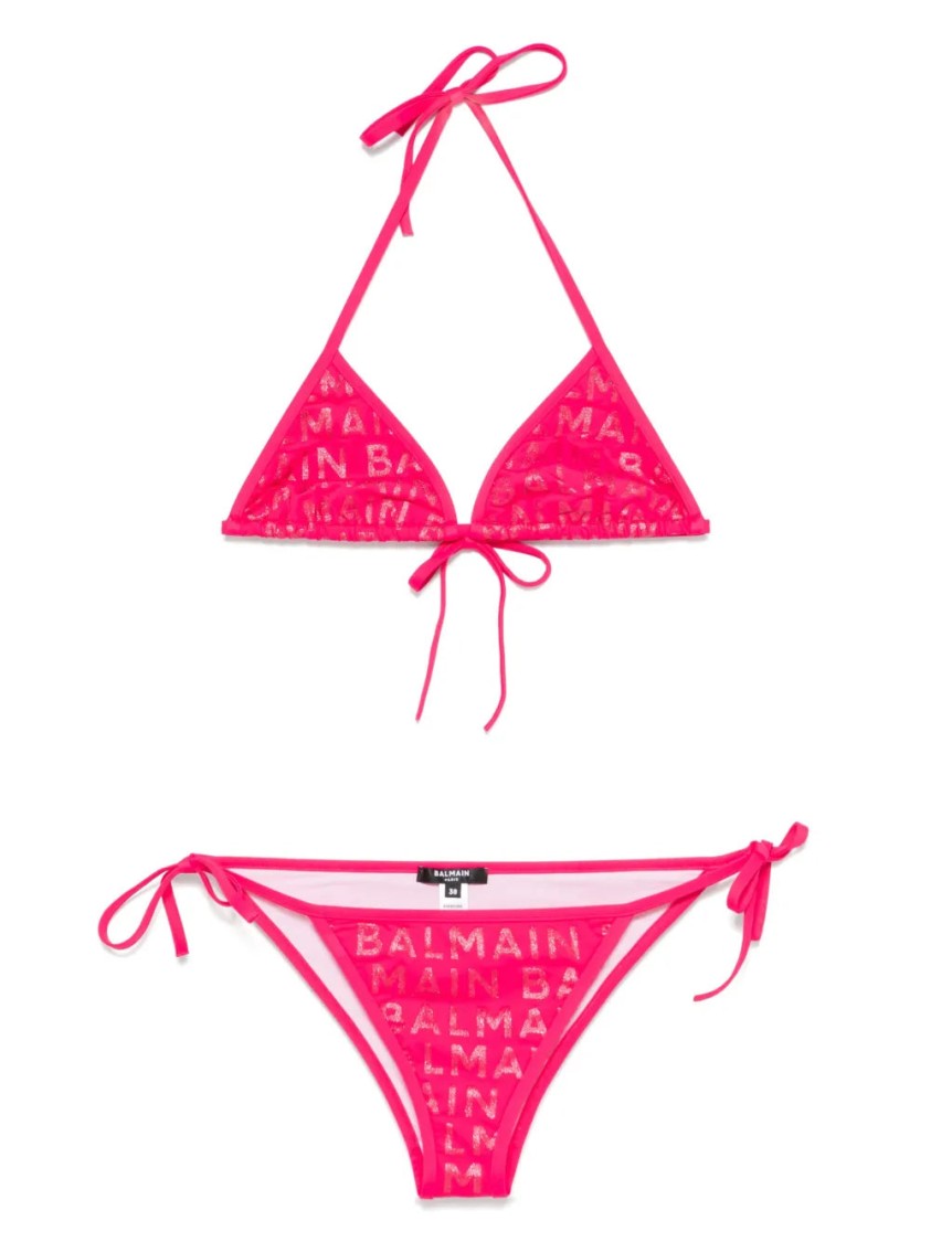 Balmain Triangle Bikini With Bold Logo In Pink