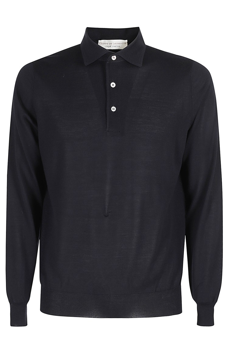 Filippo De Laurentiis Long-sleeved Wool Polo In Black