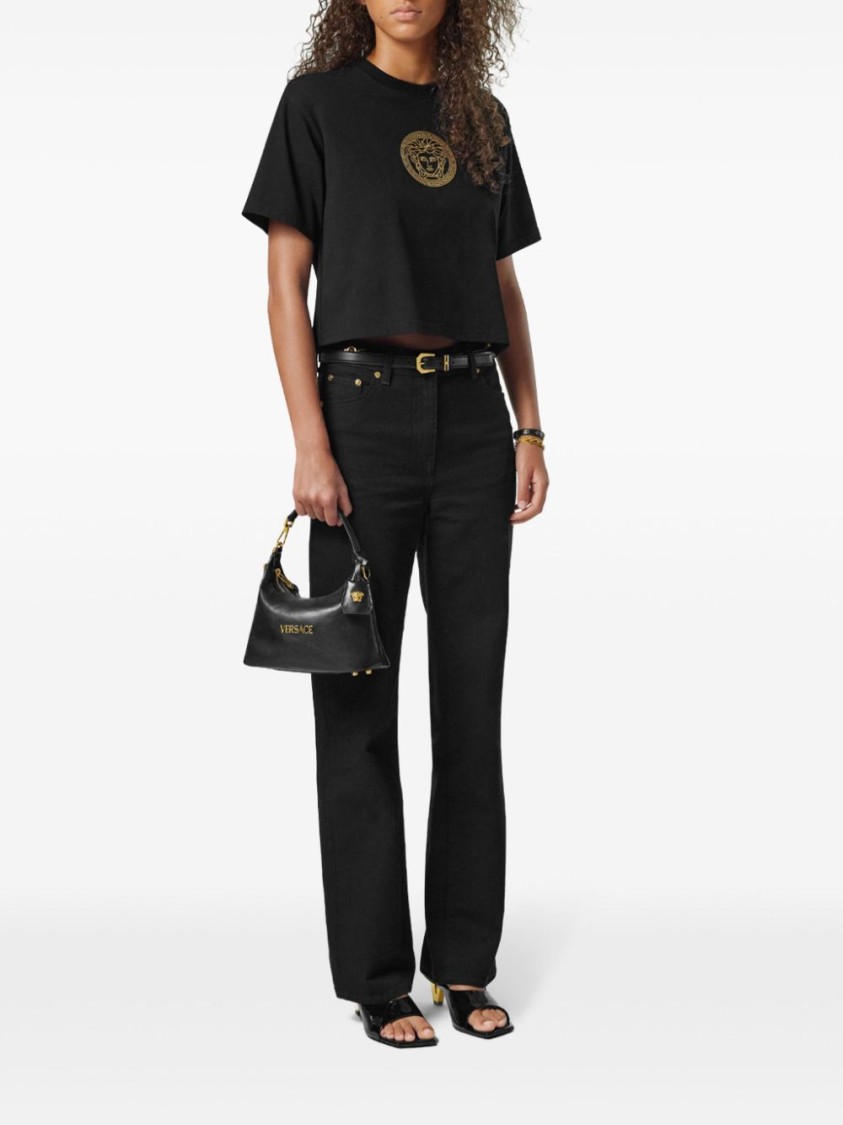 Versace Calf Leather And Lambskin Bag With Adjustable Strap
