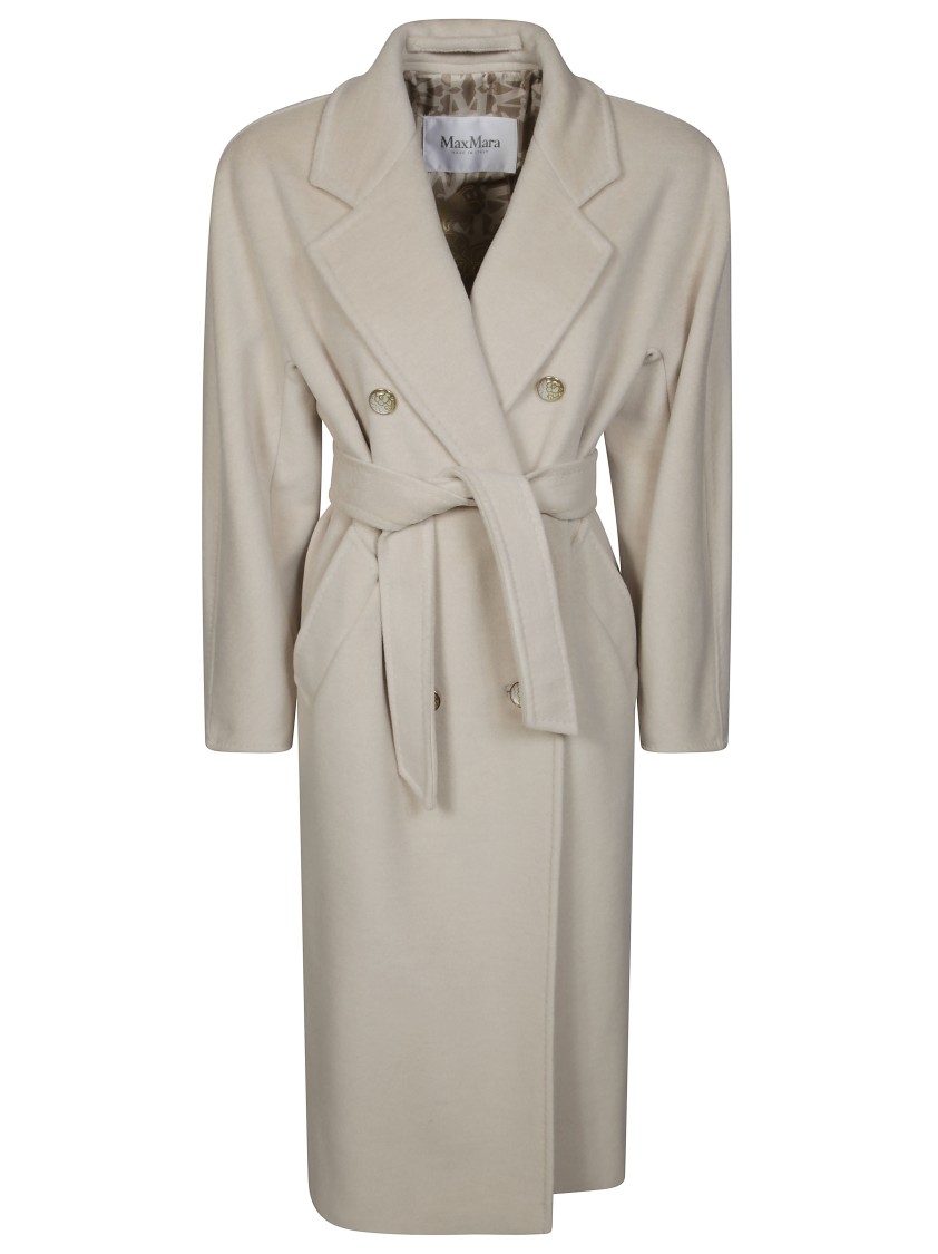 Max Mara Ticino Madame Printed Lining Double-breasted Coat In Gray