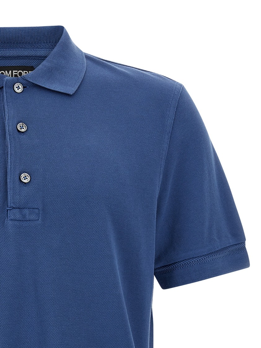 Tom Ford Black Short-sleeves Polo In Cotton Piquet Jersey Man In Blue
