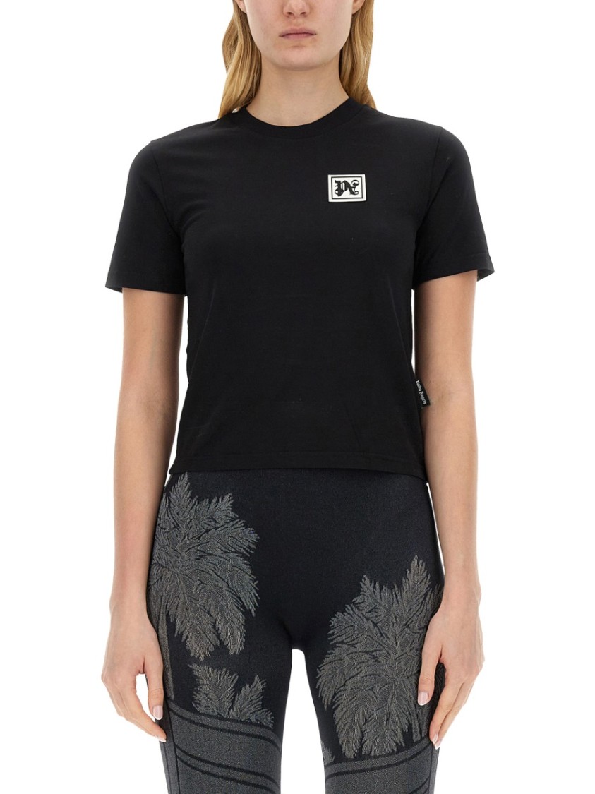 Palm Angels Ski Club Fitted T-shirt Contrast Print In Black