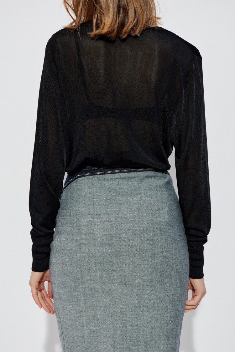 Dsquared2 Wrap-style Black Viscose Sweater With Deep V-neckline In Black