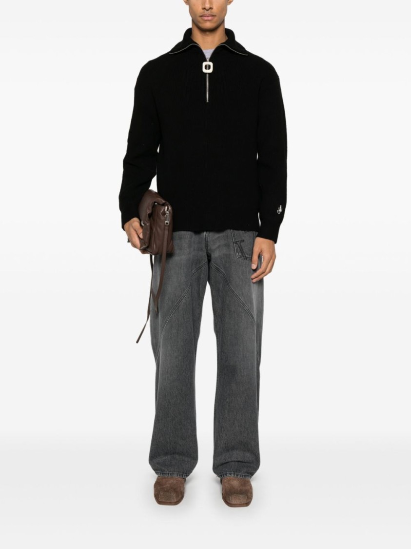 Jw Anderson J. W. Anderson High Neck Jacket With Distinctive Logo Print In Black