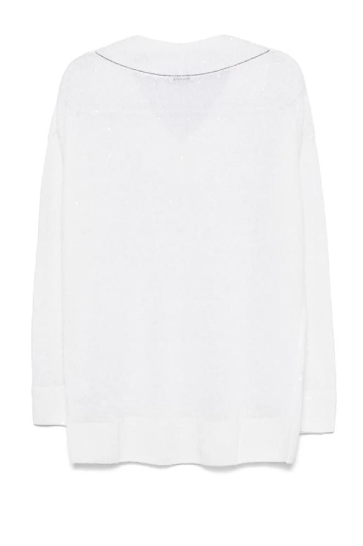 Brunello Cucinelli Relaxed Fit Lightweight Sweater With Deep V-neckline In White