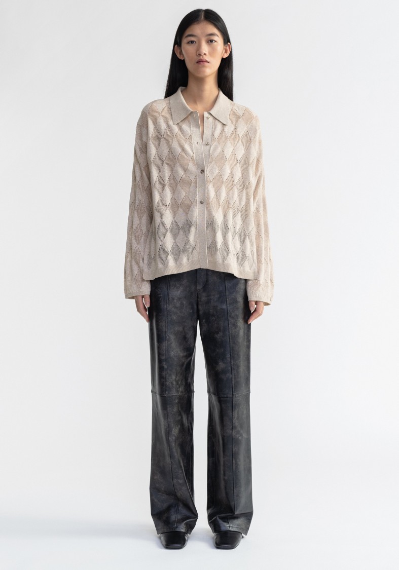 Shop Aeron Tamara - Diamond Knit Cardigan Shirt In Neutrals