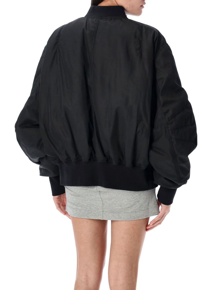 Attico Black Bomber Jacket With Front Zip Closure And One Zipped Pocket On The Sleeve In Black