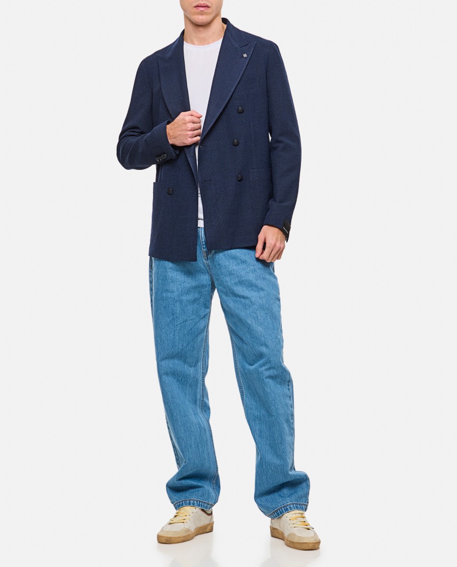 Shop Tagliatore Single-breasted Blue Jacket With Tailored Fit