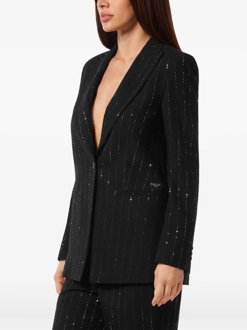 Philipp Plein Sequin Embellished Boyfriend Fit Blazer In Black