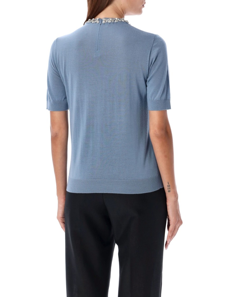 Valentino Bestickter Wollpullover Frau Himmelblau S In Blue