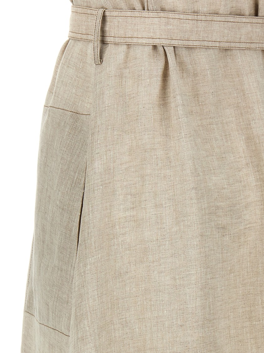 Brunello Cucinelli Sleeveless Linen Shirt-style Dress With Monile Detail