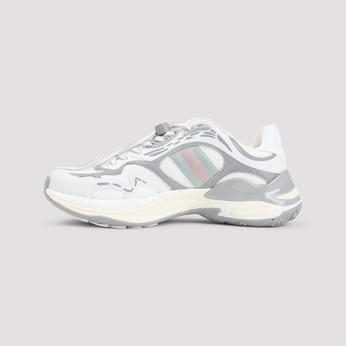 Gucci Leather Mesh Sneakers Featuring Signature Band In White