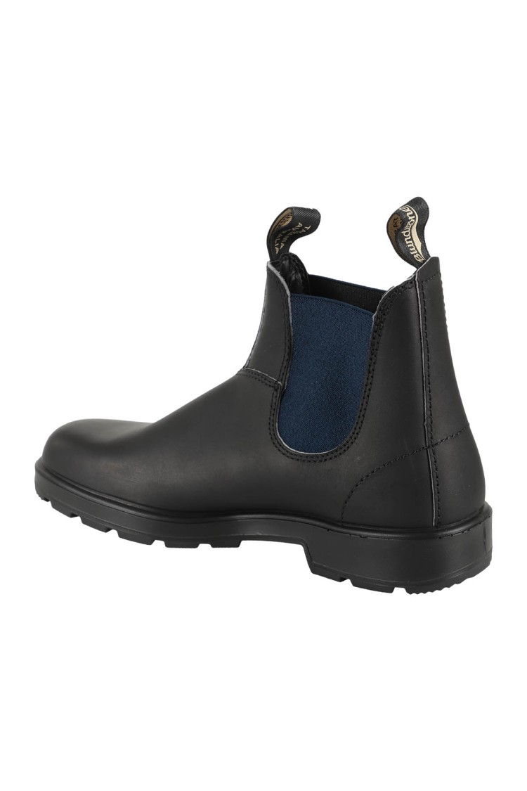 Blundstone Black Leather Boot With Blue Elastic Side Panels In Black