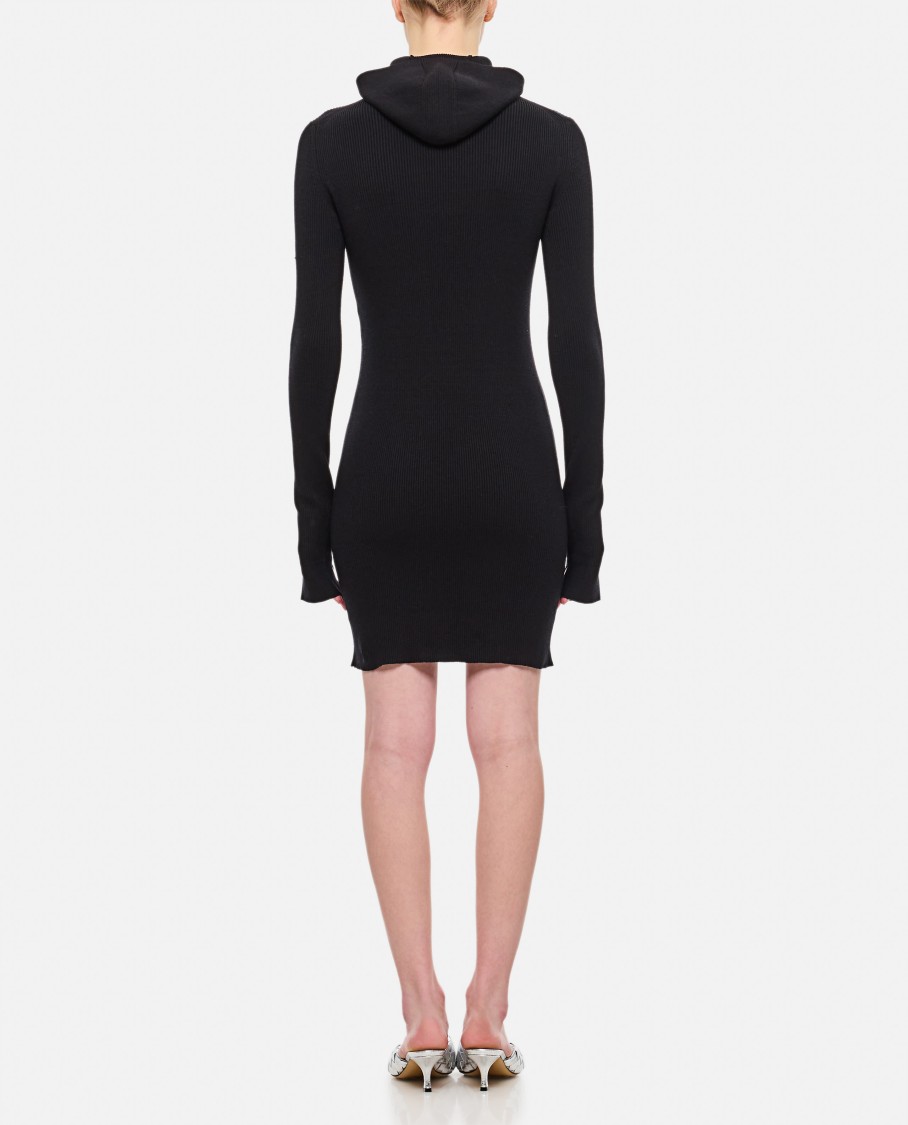 Fendi Women Wool Silk Ribs Mini Dress In Black