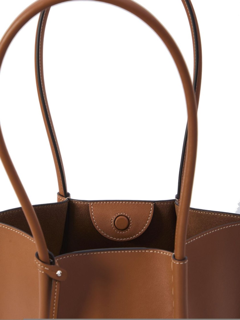 TOD'S TOD'S COGNAC BROWN LEATHER TOTE WITH WOVEN RAFFIA PANEL