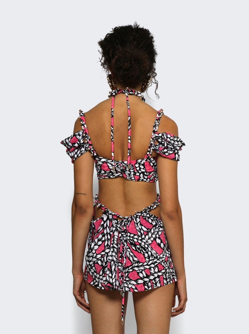 Area Printed Cut-out Silk Minidress