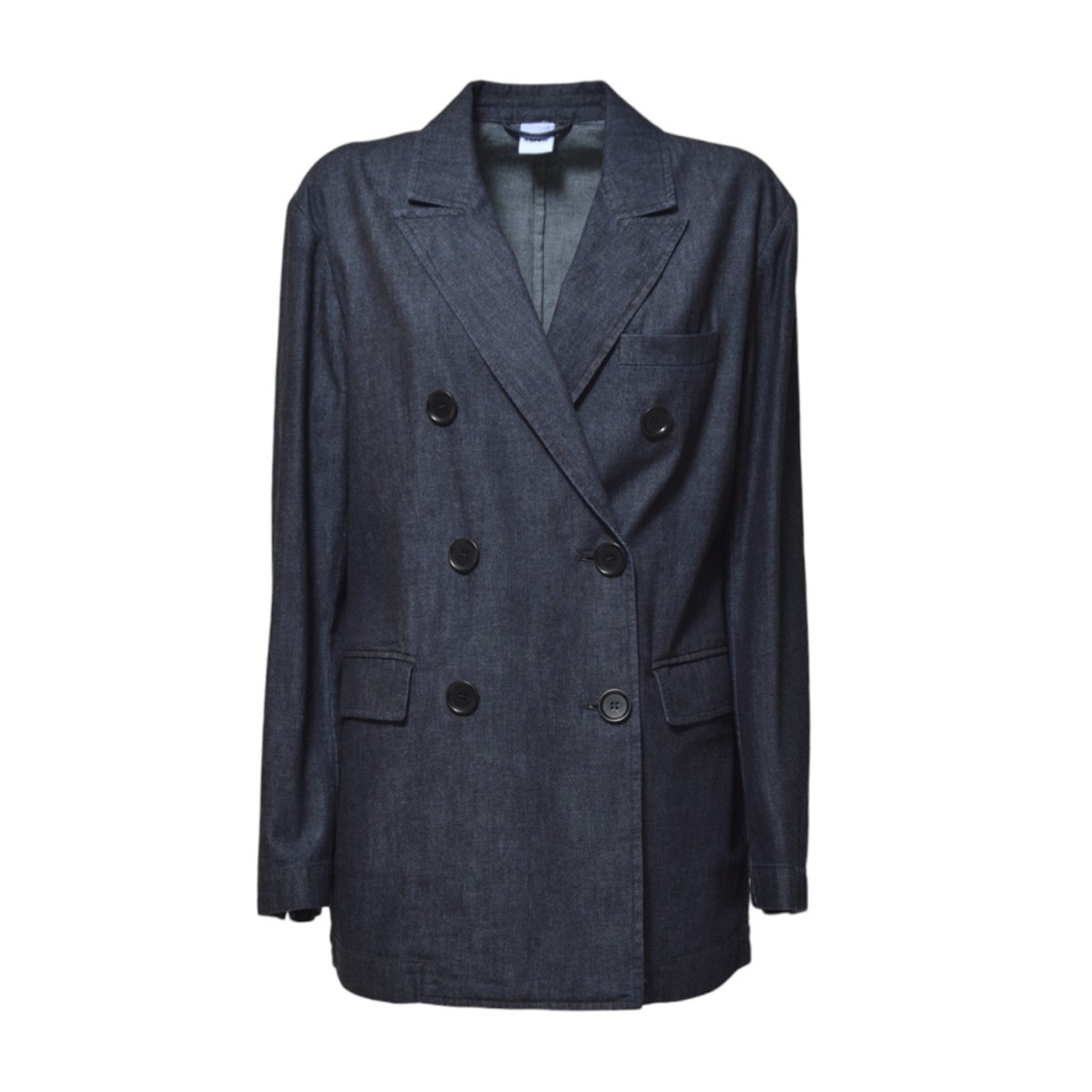 Aspesi Double-breasted Long Sleeved Denim Blazer In Blue