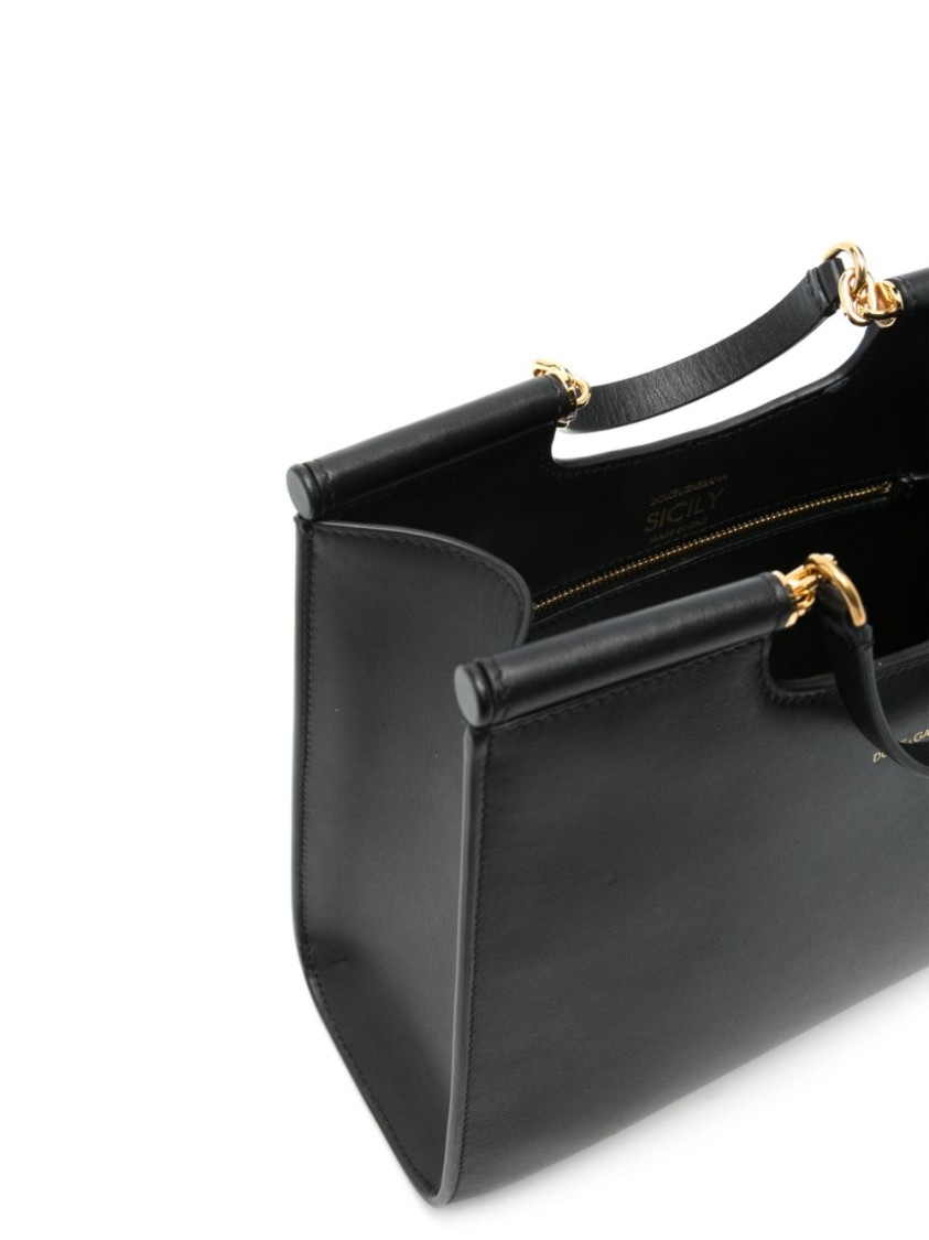 Dolce & Gabbana Black Calfskin Tote Bag With Adjustable Shoulder Strap In Black