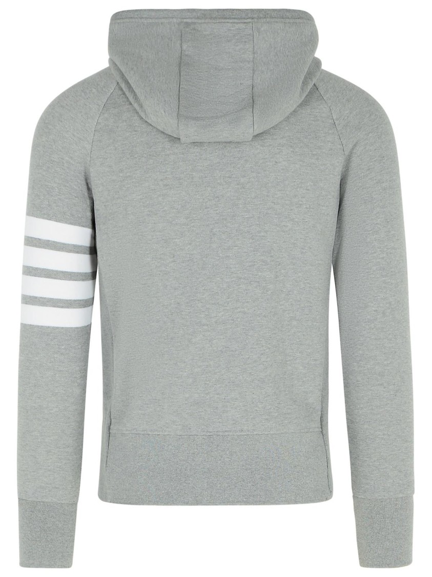 Thom Browne Mens Light Grey Striped Brand-patch Cotton-jersey Hoody In Grey