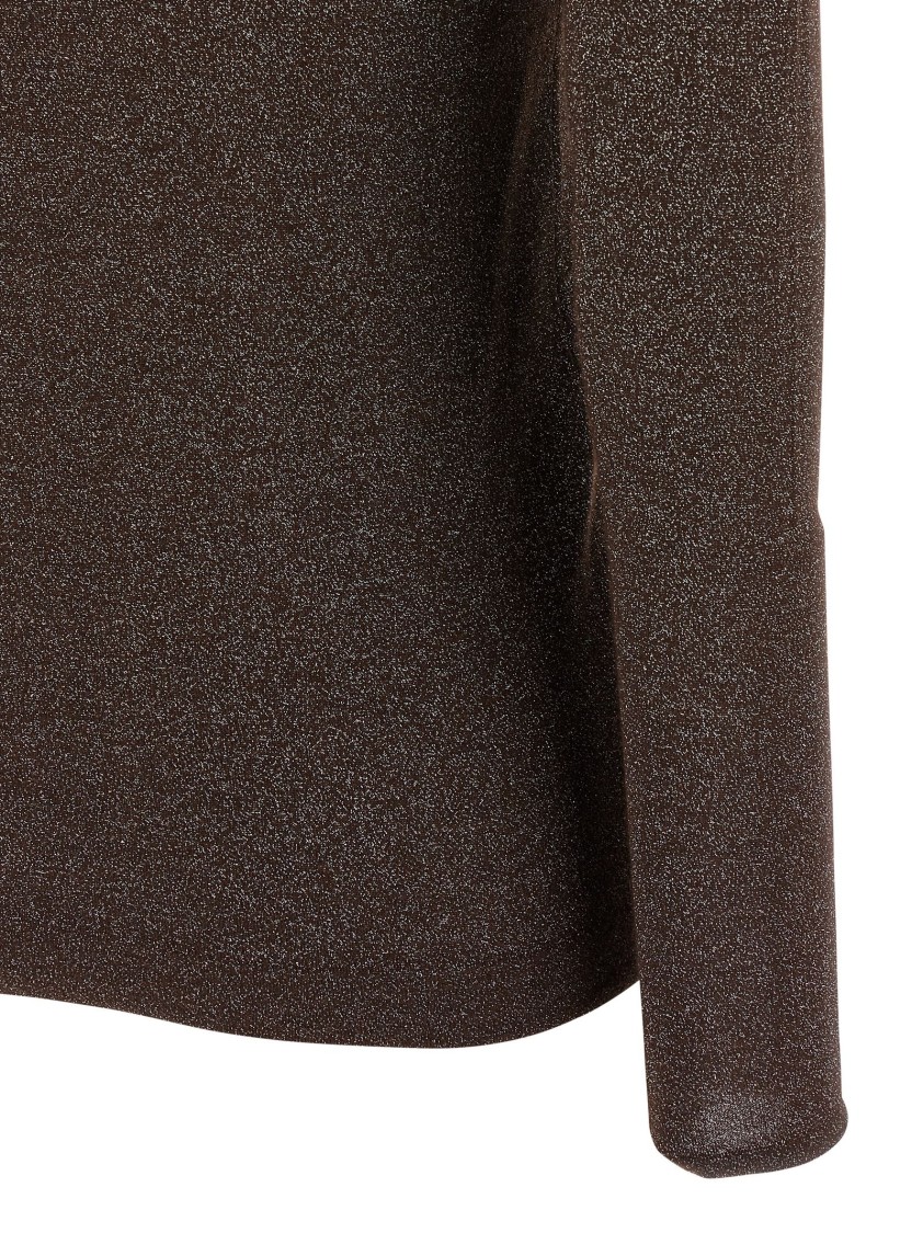 Brunello Cucinelli Shimmering Metallic Knit Top With Long Sleeves In Black