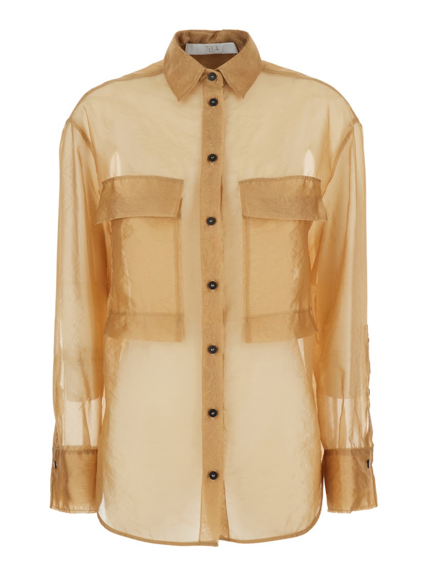 TELA TELA THELMA' BEIGE SEMI-TRANSPARENT SHIRT 