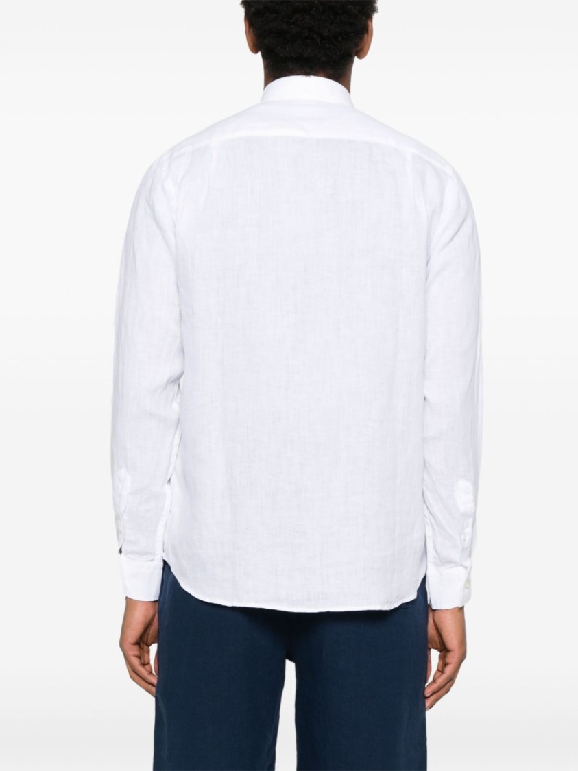 Vilebrequin White Linen Shirt With Turtle Embroidery In White