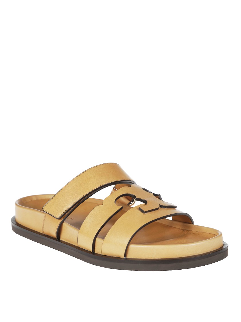 Tory Burch Double-strap Closure Slides With Elegant Buckle Detail In Yellow