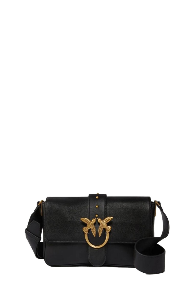 Pinko Black Leather Handbag With Gold-tone Embellishment