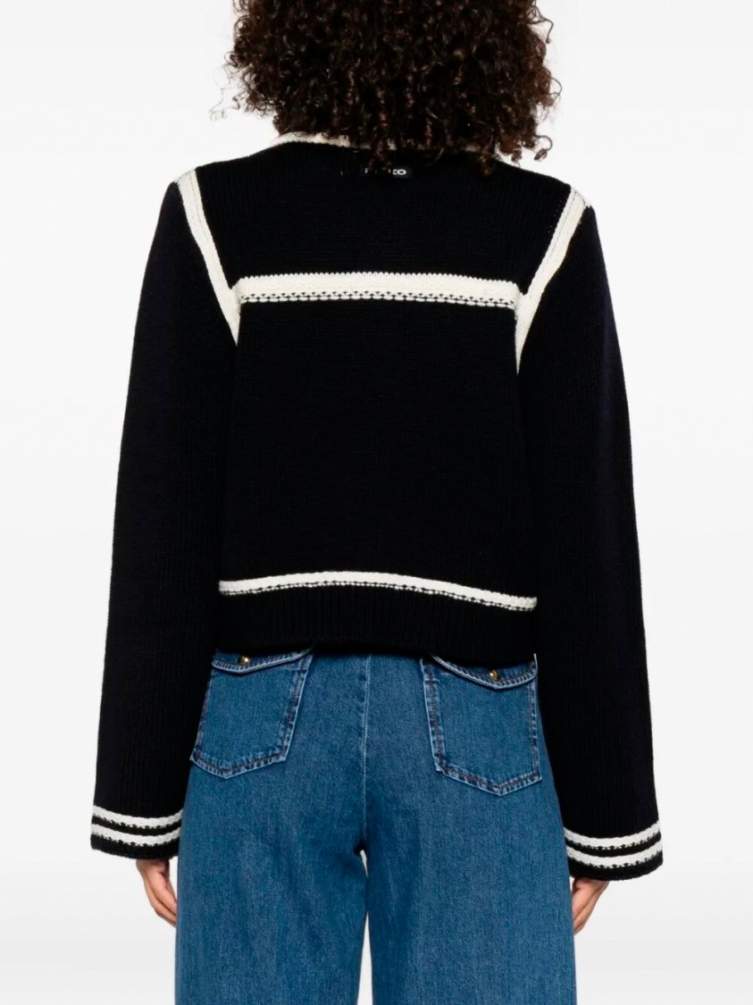 Pinko Sulcis Wool Collared Cardigan Sweater In Black