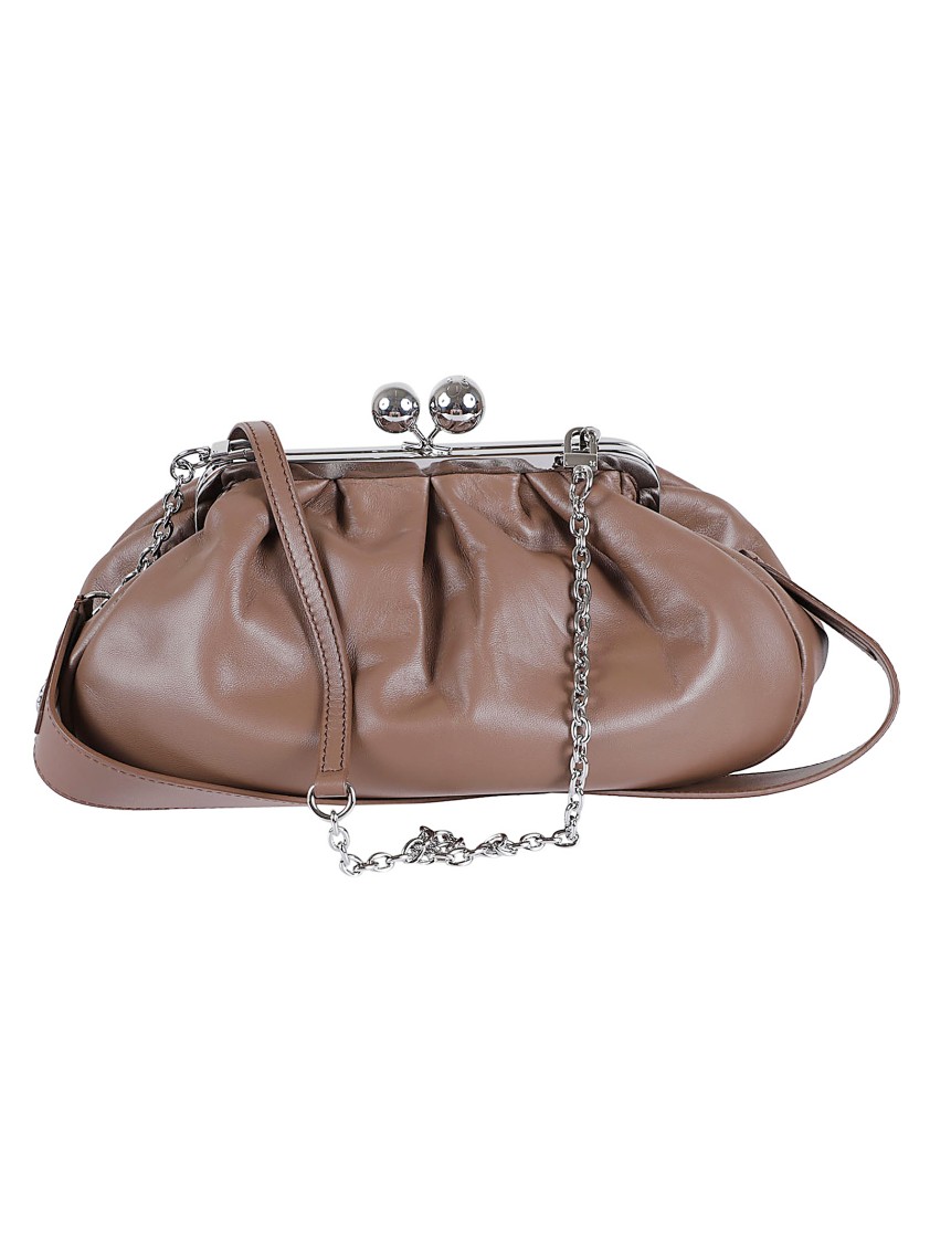 Max Mara Pleated Leather Handbag With Detachable Chain Strap In Brown