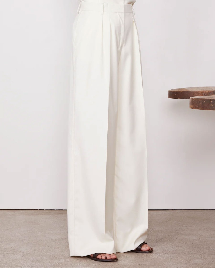 Officine Generale High-waisted Wide Leg Pants With Double Pleats In White