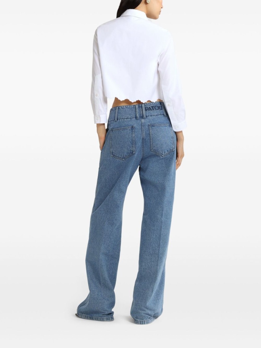 Shop Patou Cropped White Shirt With Classic Collar